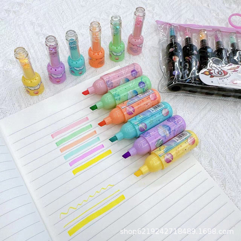 Highlighters Marker Pens Stationery Cute Space Theme Bottle Shaped