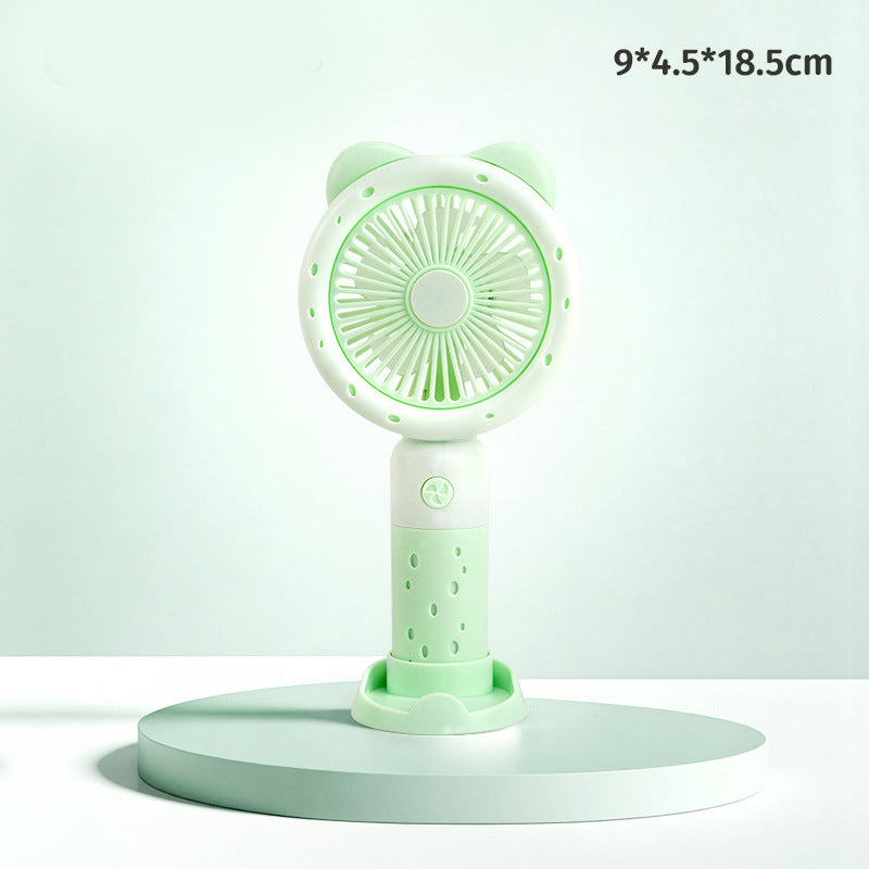 Cute Mini Handheld Fan with Phone Stand – Portable Rechargeable Summer Desk Fan