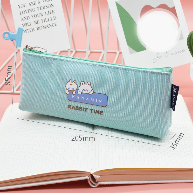 Rabbit Time Portable Triangle Zipper Pencil Bag