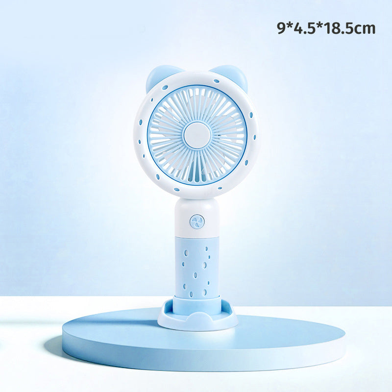 Cute Mini Handheld Fan with Phone Stand – Portable Rechargeable Summer Desk Fan
