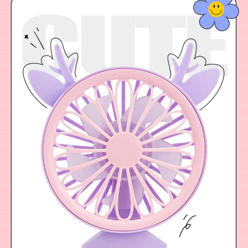 Cute Rechargeable Deer Mini Handheld Fan with Phone Stand – Portable Summer Desk Fan