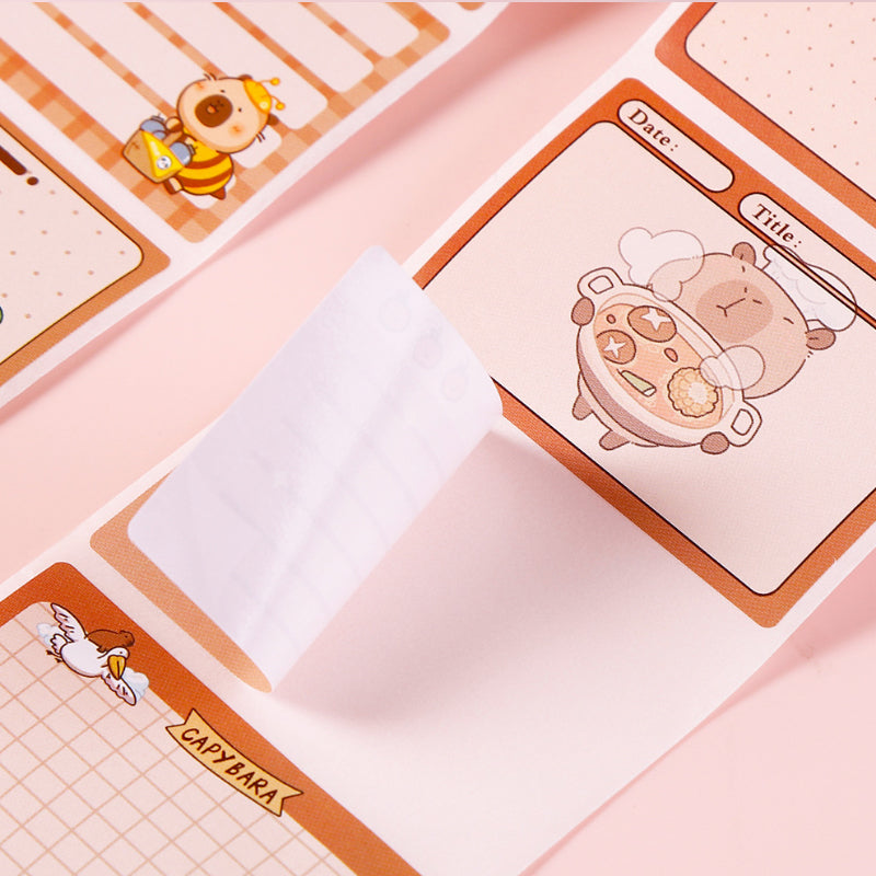 Capybara Sticky Notes Roll – Cartoon Tear-Off Memo Labels for Journaling & School