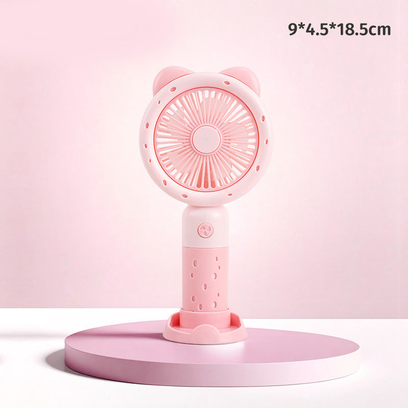 Cute Mini Handheld Fan with Phone Stand – Portable Rechargeable Summer Desk Fan