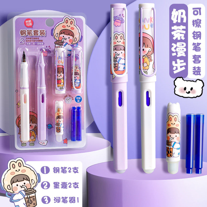 Kawaii Set of 2 Cartoon Printed Cartage Ink Pen Set