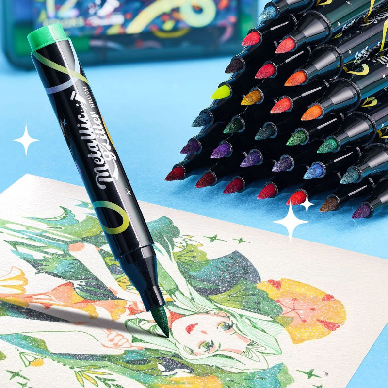 12-Color Metallic Glitter Marker Set – Shimmer Art Pens for Drawing, Lettering & Crafts