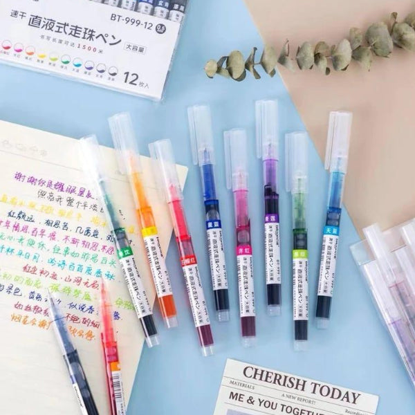 6-Color Candy Color Gel Pen Set – 0.5mm Straight Liquid Ink Pens for School & Journaling