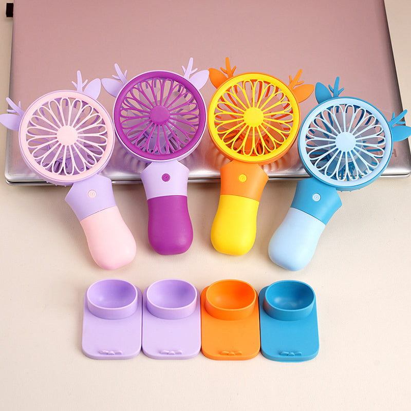 Cute Rechargeable Deer Mini Handheld Fan with Phone Stand – Portable Summer Desk Fan