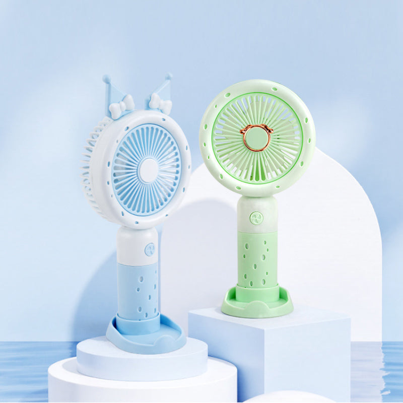 Cute Mini Handheld Fan with Phone Stand – Portable Rechargeable Summer Desk Fan