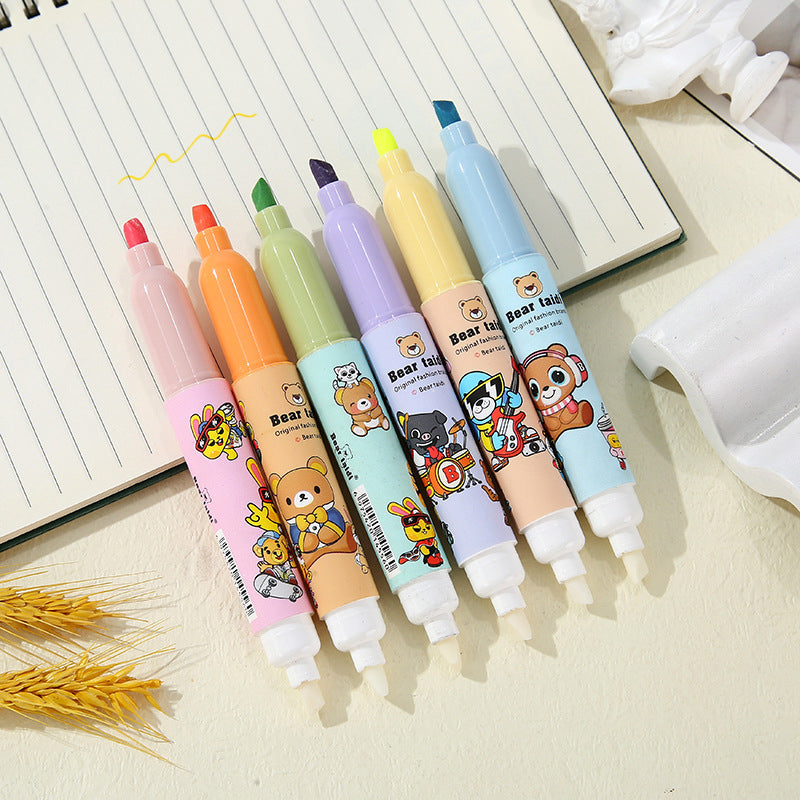 Set of 6 Bear Taidi Markers Fat Nip Erasable Highlighter