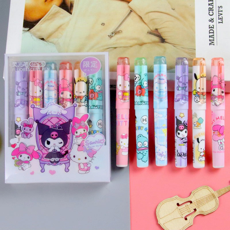 High Quality Super Cute Sanrio Cartoon highlighter Pack of 6