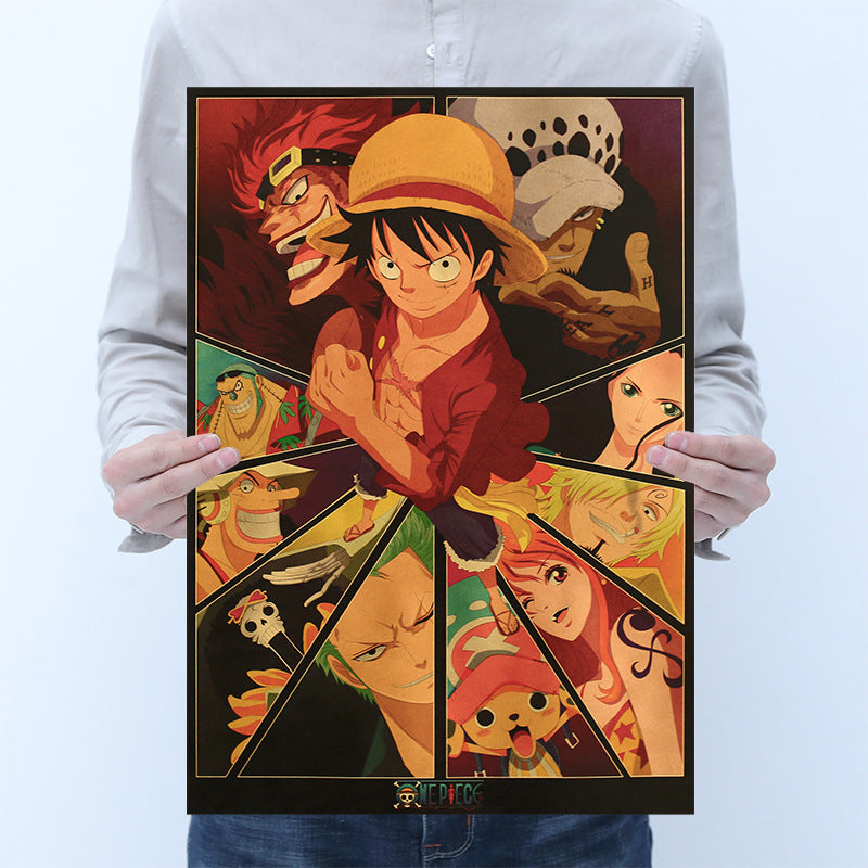 One Piece Straw Hat All Member Kraft Paper Poster