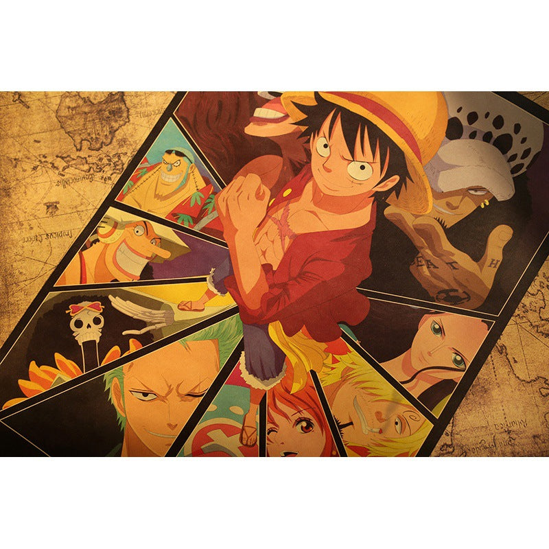 One Piece Straw Hat All Member Kraft Paper Poster