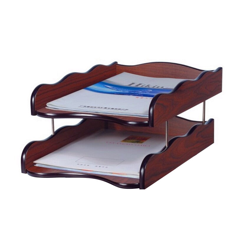 Wooden Two-layer  file tray storage rack