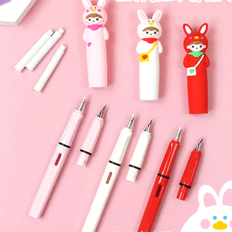 Dual Tip Cartoon Ink Pen Set with Character Cap