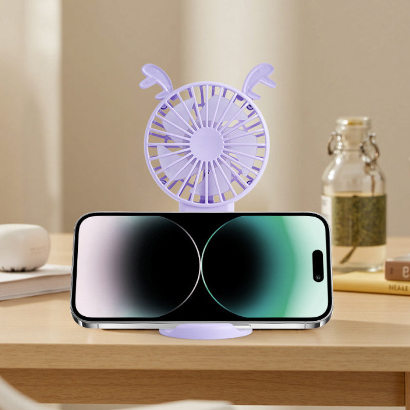 Cute Three-Speed Mini Handheld Fan with Phone Stand – Portable Summer Desk Fan