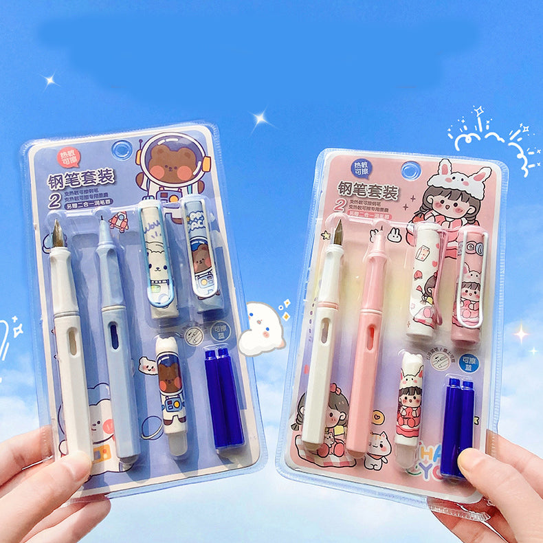 Kawaii Set of 2 Cartoon Printed Cartage Ink Pen Set