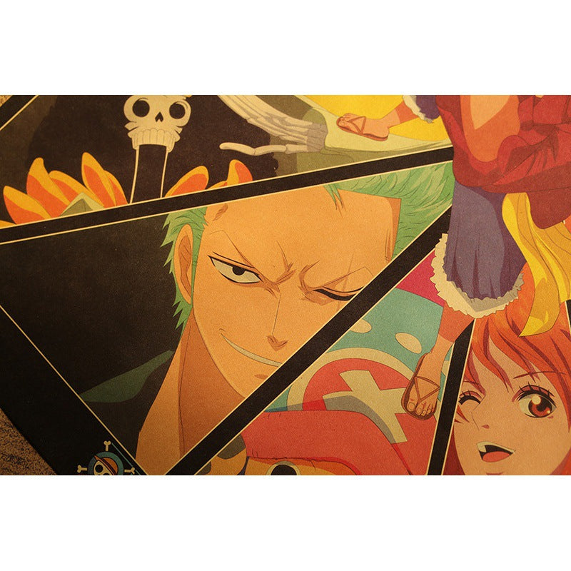 One Piece Straw Hat All Member Kraft Paper Poster