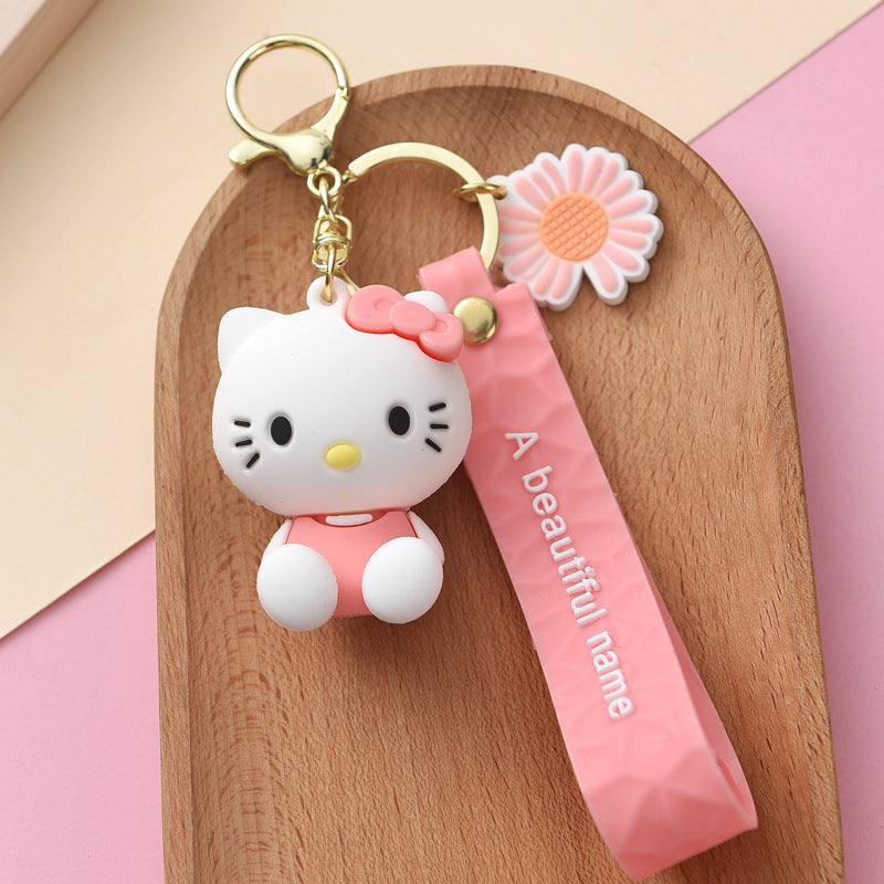 Pink Hello Kitty Cartoon Keychain with Strap