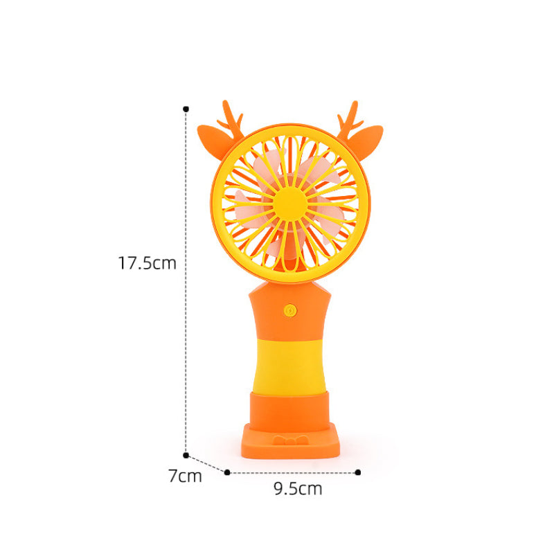 Cute Rechargeable Deer Mini Handheld Fan with Phone Stand – Portable Summer Desk Fan