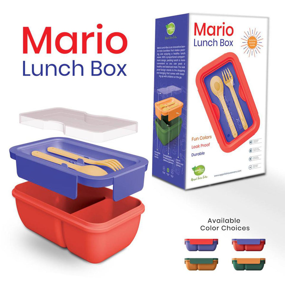 2 Portion Mario Plastic Lunch Box With Spoon and Fork