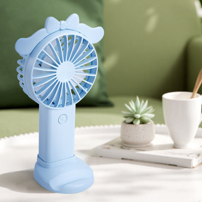 Cute Three-Speed Mini Handheld Fan with Phone Stand – Portable Summer Desk Fan