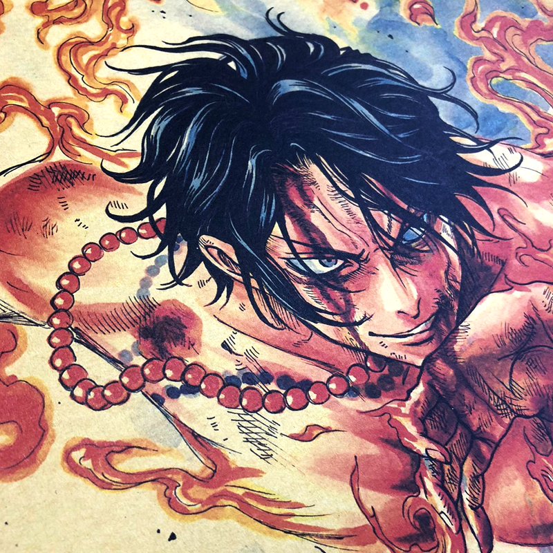 One Piece Ace Burning Retro Poster