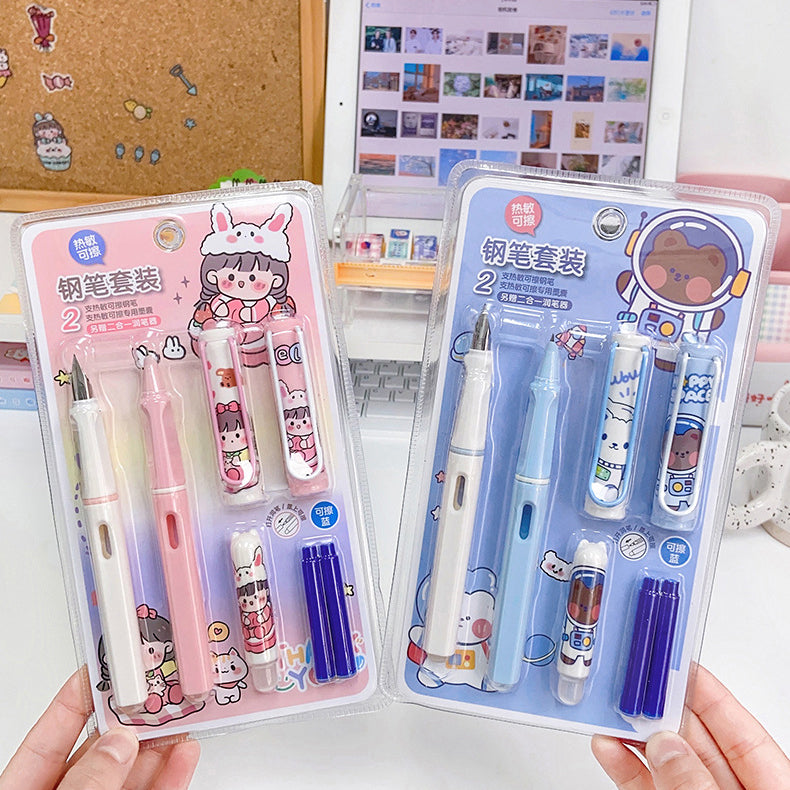 Kawaii Set of 2 Cartoon Printed Cartage Ink Pen Set