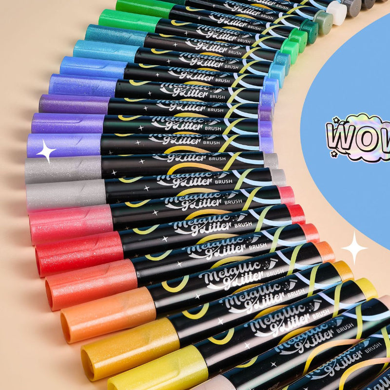 12-Color Metallic Glitter Marker Set – Shimmer Art Pens for Drawing, Lettering & Crafts