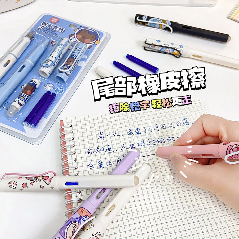 Kawaii Set of 2 Cartoon Printed Cartage Ink Pen Set