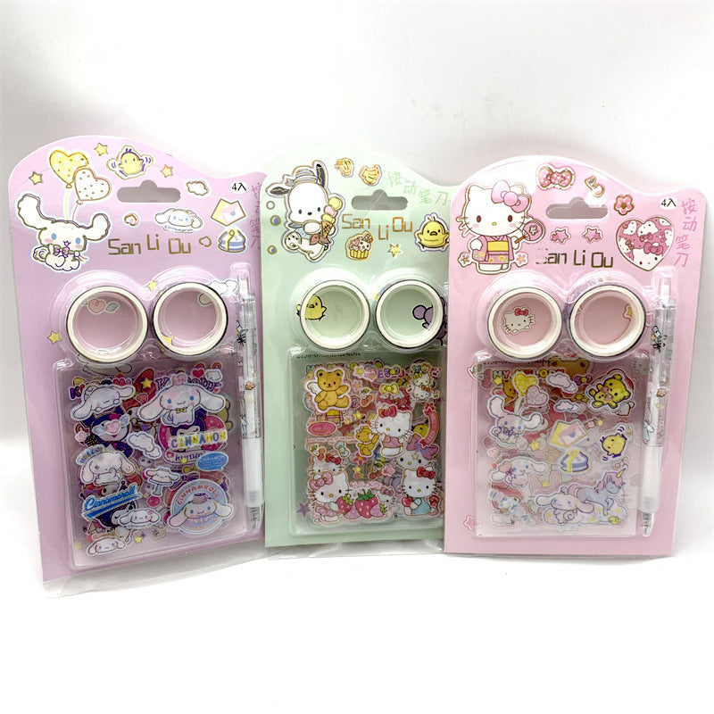 Pack of PET Sticker Washi Tape and Cutter Pen