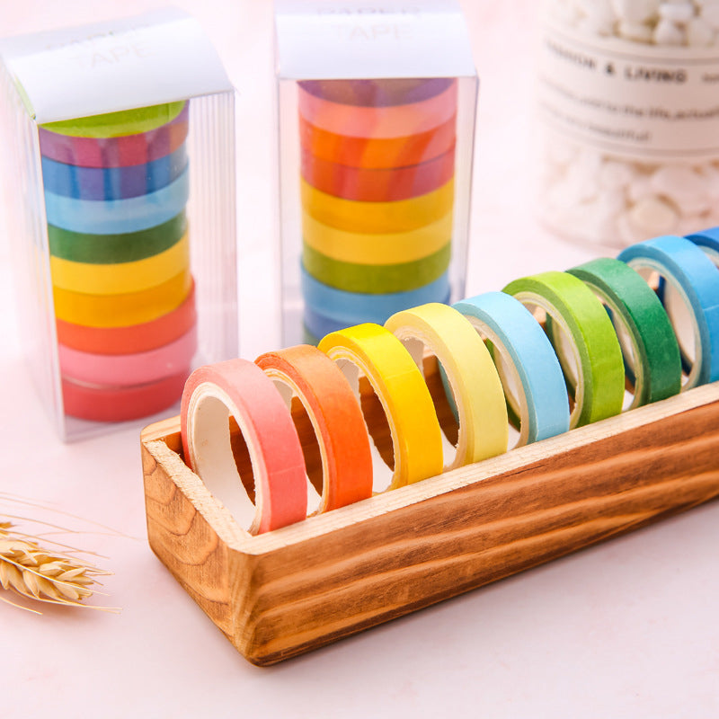 Set of 12 Rainbow Color Washi Tape Box