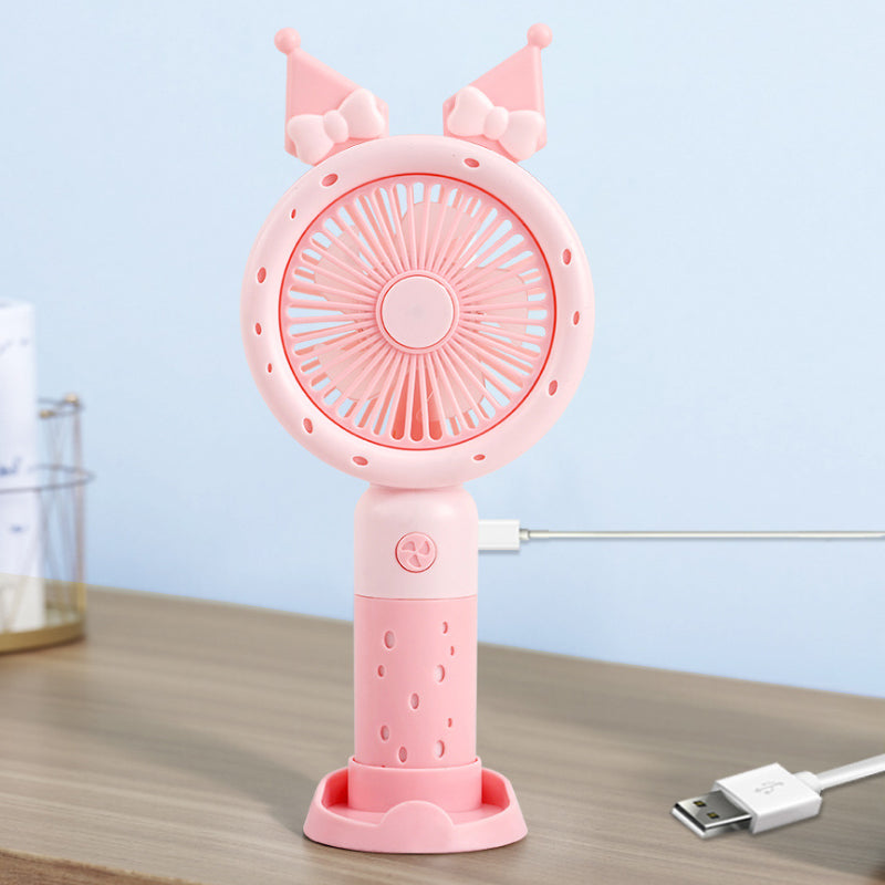 Cute Mini Handheld Fan with Phone Stand – Portable Rechargeable Summer Desk Fan