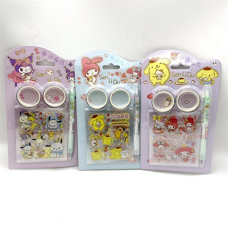 Pack of PET Sticker Washi Tape and Cutter Pen