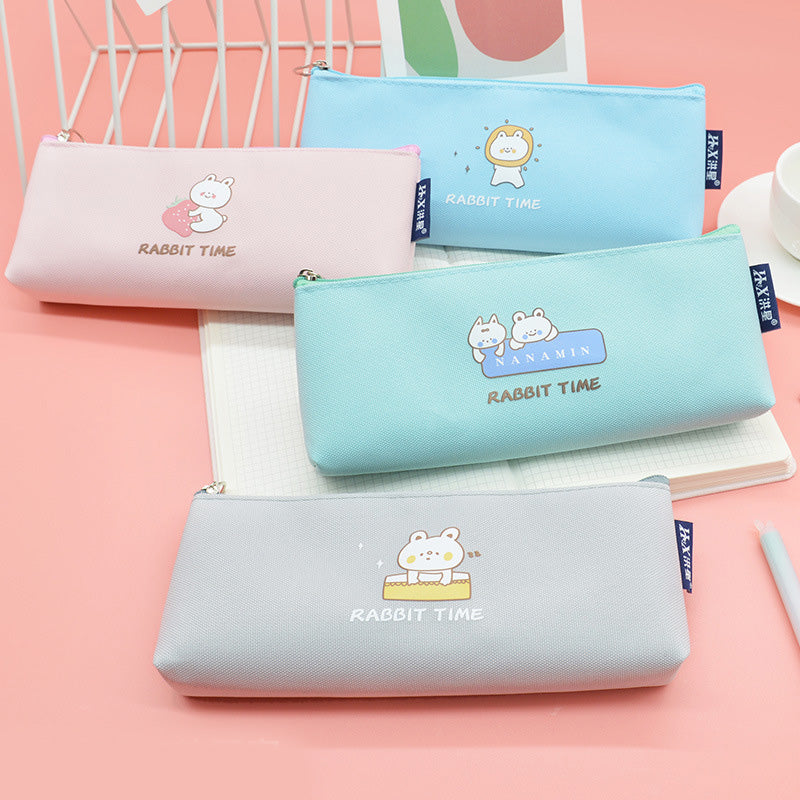 Rabbit Time Portable Triangle Zipper Pencil Bag