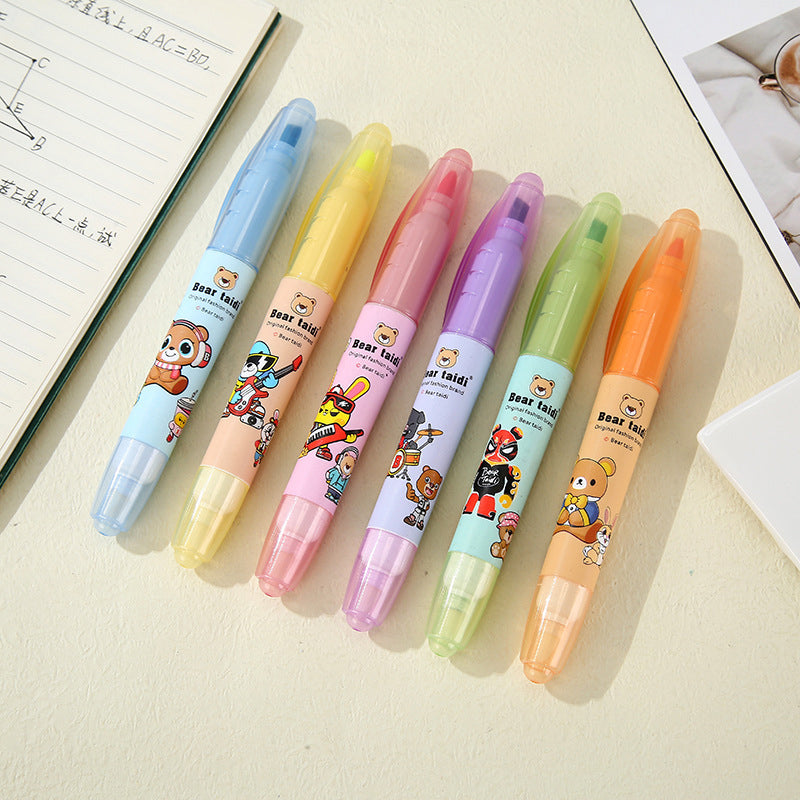 Set of 6 Bear Taidi Markers Fat Nip Erasable Highlighter