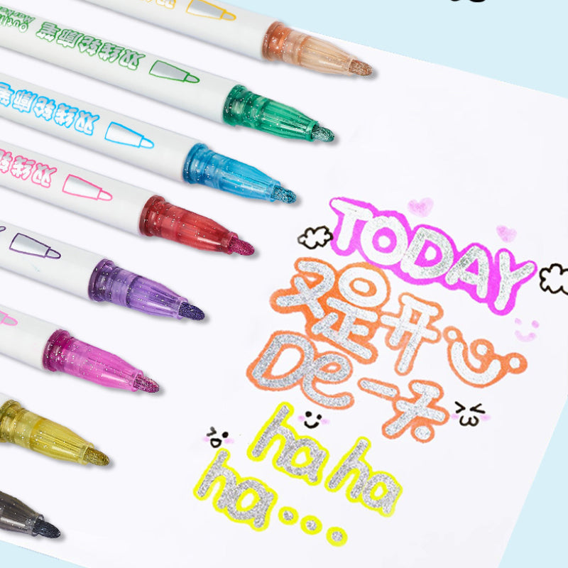8-Color Double Line Outline Marker Set – Glitter Border Pens for Lettering & Art