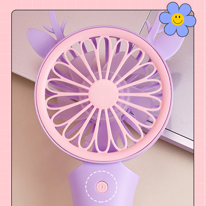 Cute Rechargeable Deer Mini Handheld Fan with Phone Stand – Portable Summer Desk Fan