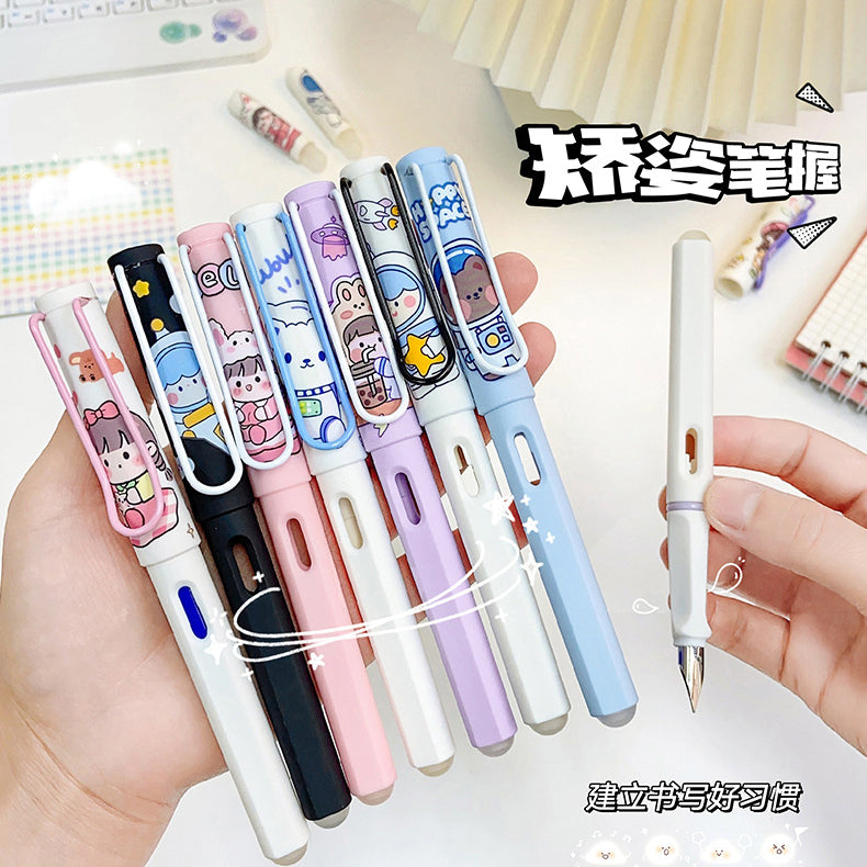 Kawaii Set of 2 Cartoon Printed Cartage Ink Pen Set