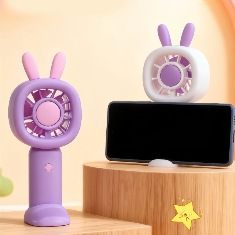 Bunny Mini Table Fan with Phone Stand – Portable Summer Desk Fan for Kids & Travel