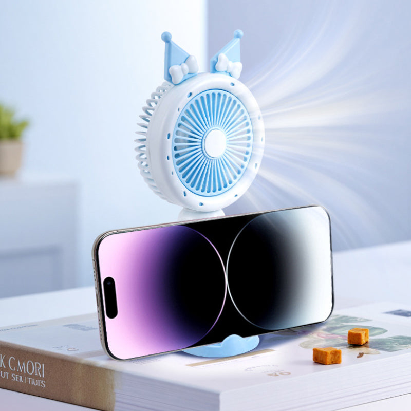 Cute Mini Handheld Fan with Phone Stand – Portable Rechargeable Summer Desk Fan