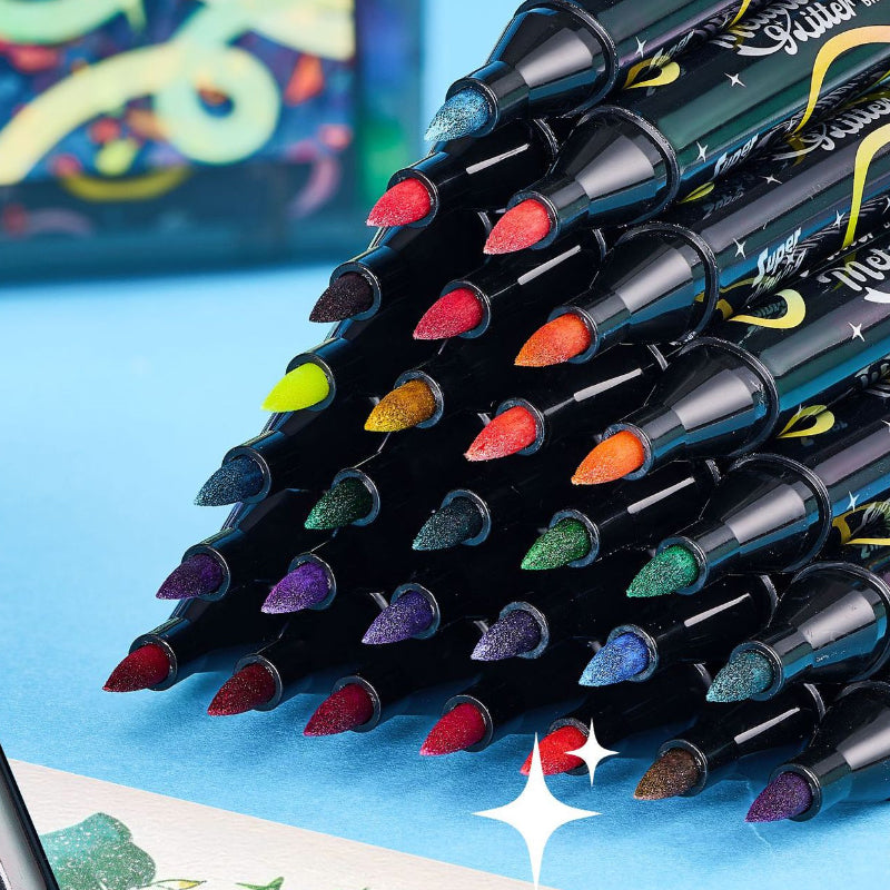 12-Color Metallic Glitter Marker Set – Shimmer Art Pens for Drawing, Lettering & Crafts
