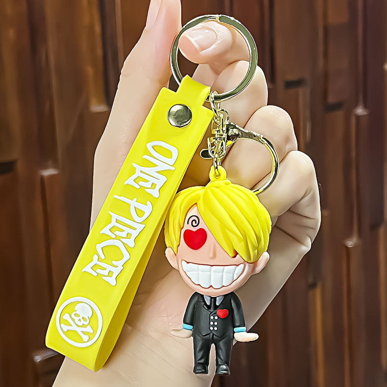 Playful One Piece Character Keychain with Strap