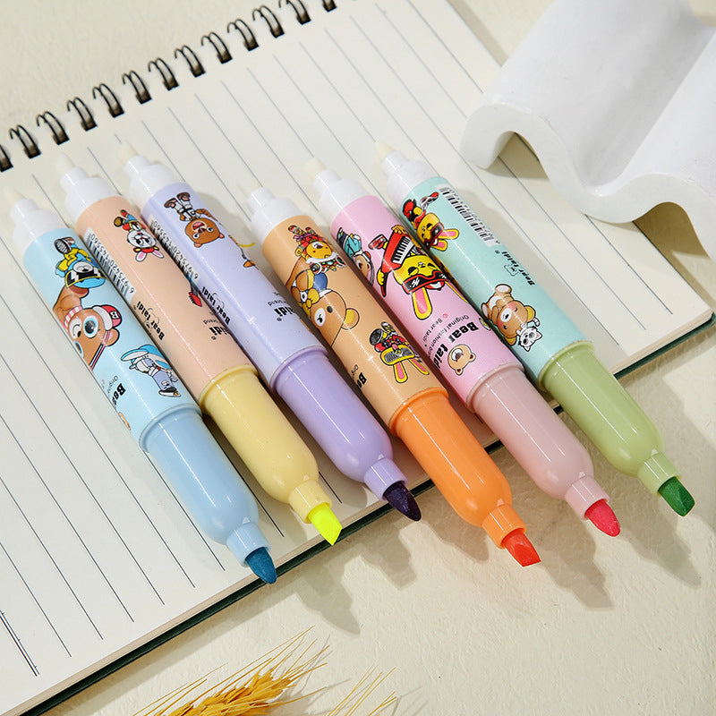 Set of 6 Bear Taidi Markers Fat Nip Erasable Highlighter