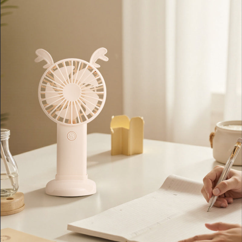 Cute Three-Speed Mini Handheld Fan with Phone Stand – Portable Summer Desk Fan