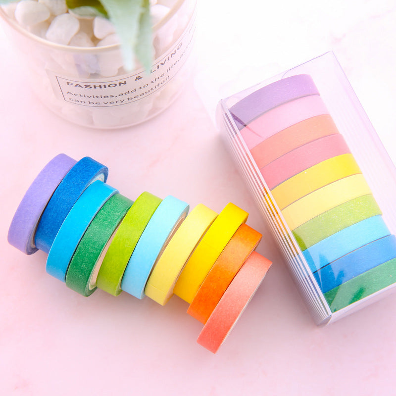 Set of 12 Rainbow Color Washi Tape Box