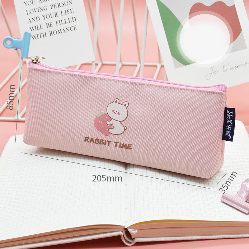 Rabbit Time Portable Triangle Zipper Pencil Bag