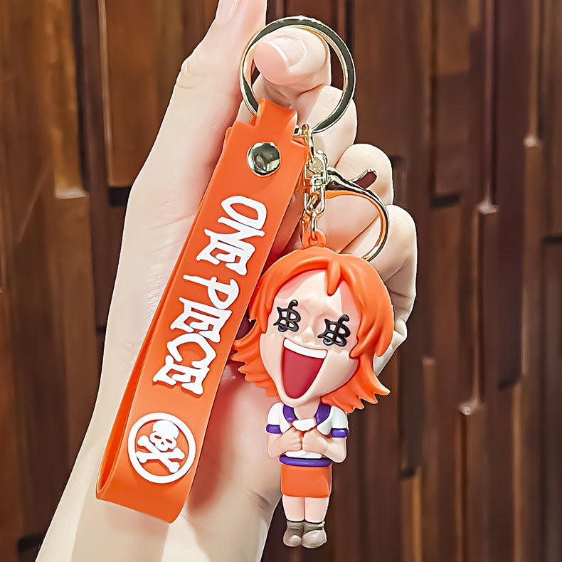 Playful One Piece Character Keychain with Strap