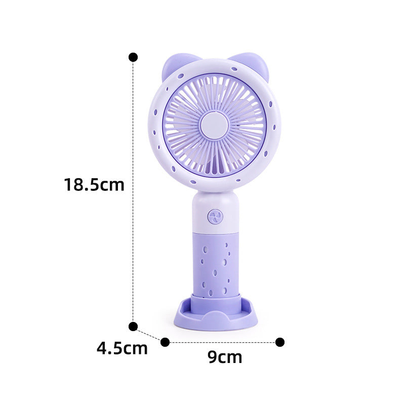 Cute Mini Handheld Fan with Phone Stand – Portable Rechargeable Summer Desk Fan