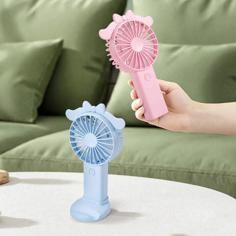 Cute Three-Speed Mini Handheld Fan with Phone Stand – Portable Summer Desk Fan