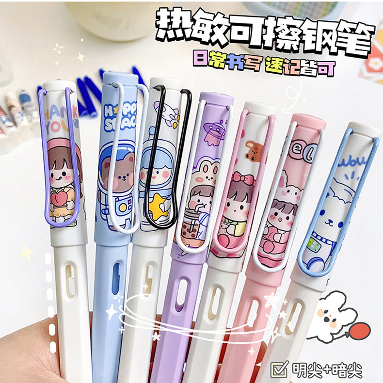 Kawaii Set of 2 Cartoon Printed Cartage Ink Pen Set